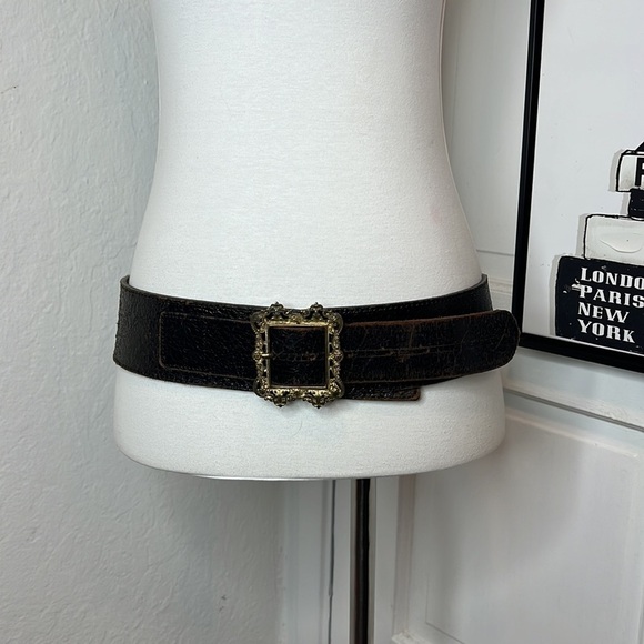 Fabio Corti Brown Crackled Leather Belt Size L - Picture 1 of 9